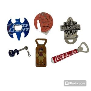 Lot 6 Bottle Openers Budweiser Bud Light Harley Davidson Coke Santana Tequila